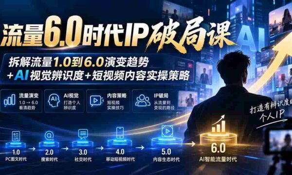 流量6.0时代IP破局课：拆解流量1.0到6.0演变趋势+AI视觉辨识度+短视频内容实操策略