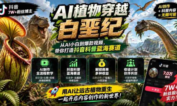 抖音达人引领AI植物穿越白垩纪之旅：科普新领域掘金，解锁多渠道盈利模式与学徒招募计划