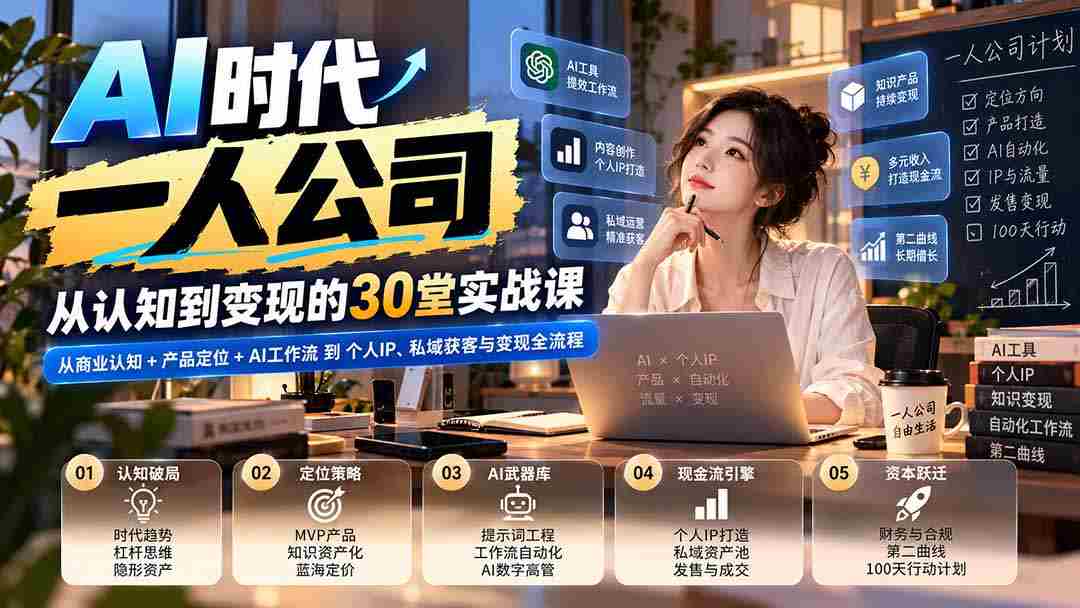 高清呈现】AI新时代，打造独属你的企业传奇：全方位解析商业洞察、产品精确定位、AI工作流，再到个人品牌、私域流量捕获与盈利策略，全程30节实战教学