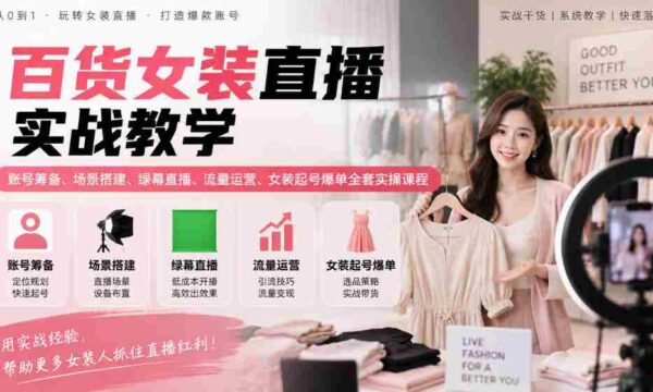揭秘女装直播全攻略：从账号筹备到爆款起势，场景搭建与流量运营实战课程一网打尽