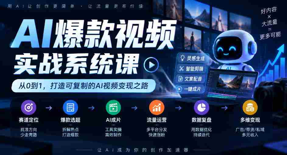 AI爆款视频制作全攻略：从定位到变现，AI剪辑与流量运营的实战教学