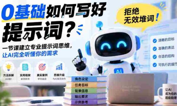 从零起步，高效打造AI理解提示词，告别无效堆砌词汇！一节课塑造专业思维，助你精准传达需求