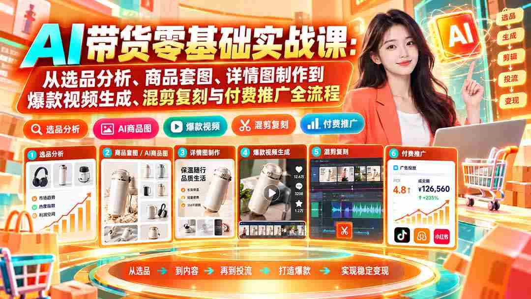 初学者必看！AI助力带货攻略：全方位解析选品、美图制作、爆款视频制作及推广策略