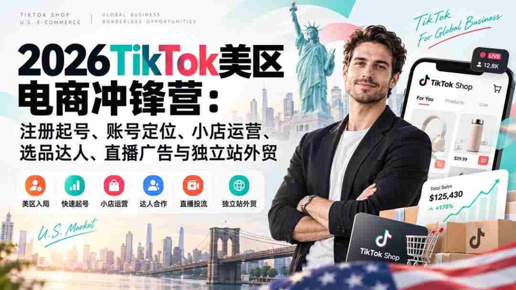 2026年TikTok美国市场电商特训营：账号创建与定位、店铺运营、达人选品、直播营销与外贸独立站建设
