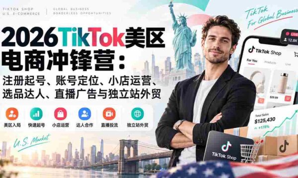 2026年TikTok美国市场电商特训营：账号创建与定位、店铺运营、达人选品、直播营销与外贸独立站建设