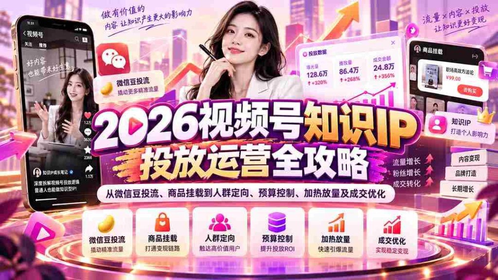揭秘2026年视频号知识IP投放之道：全方位解析微信豆精准投放、商品功能嵌入、受众定位、资金预算管理、热点引爆与成交提升技巧