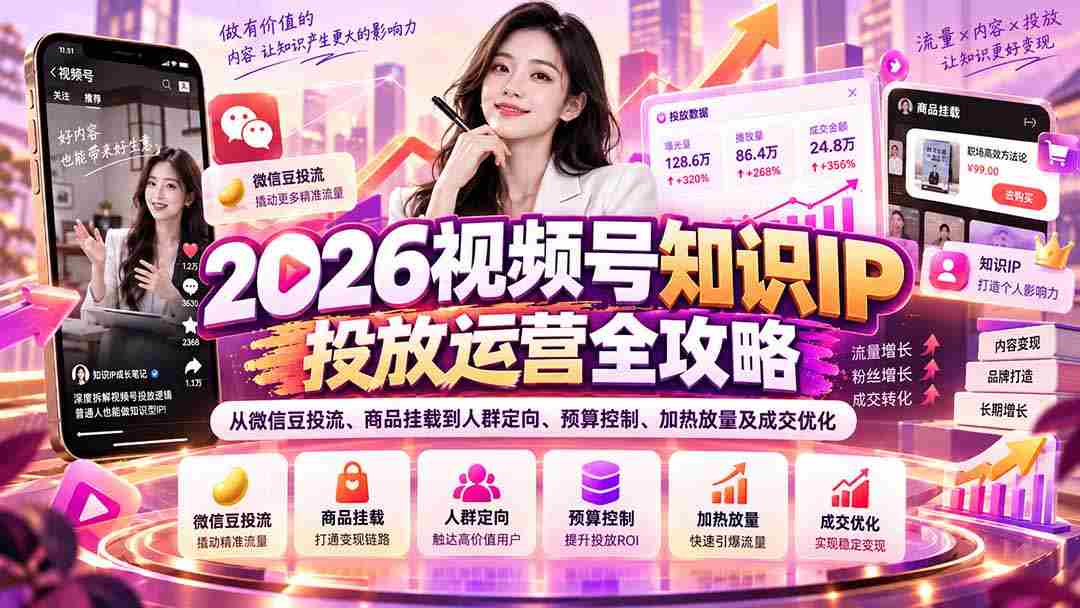 揭秘2026年视频号知识IP投放之道：全方位解析微信豆精准投放、商品功能嵌入、受众定位、资金预算管理、热点引爆与成交提升技巧
