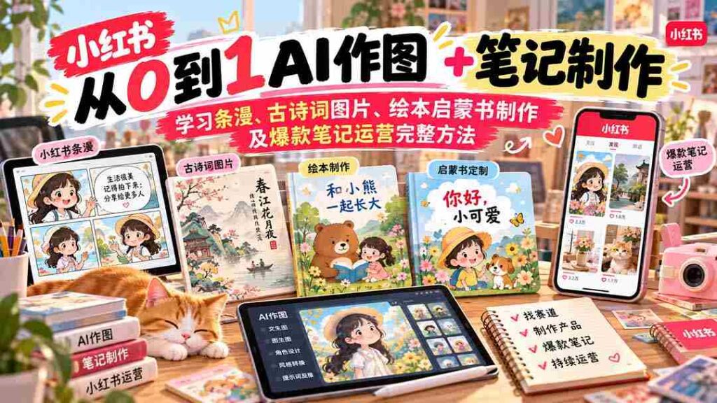 2026年小红书AI创作指南：从零基础到爆款笔记，涵盖条漫、古诗词图绘、绘本制作及运营技巧详解