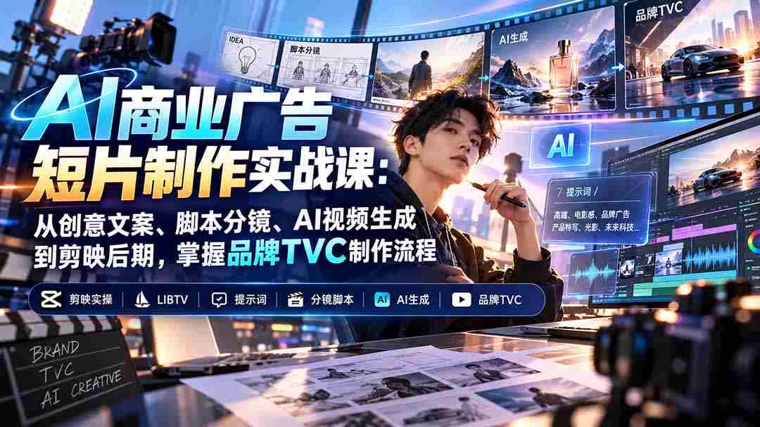 实战解析：AI助力商业广告短片制作全攻略——创意文案构思、脚本分镜设计、AI视频生成及剪映后期剪辑，一网打尽品牌TVC制作精髓