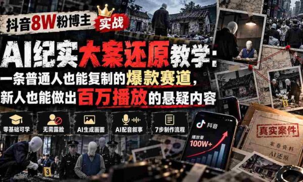 揭秘抖音8万粉丝博主AI纪实神作重现：揭秘一条新手可学的热门赛道，轻松打造百万观看的悬疑盛宴
