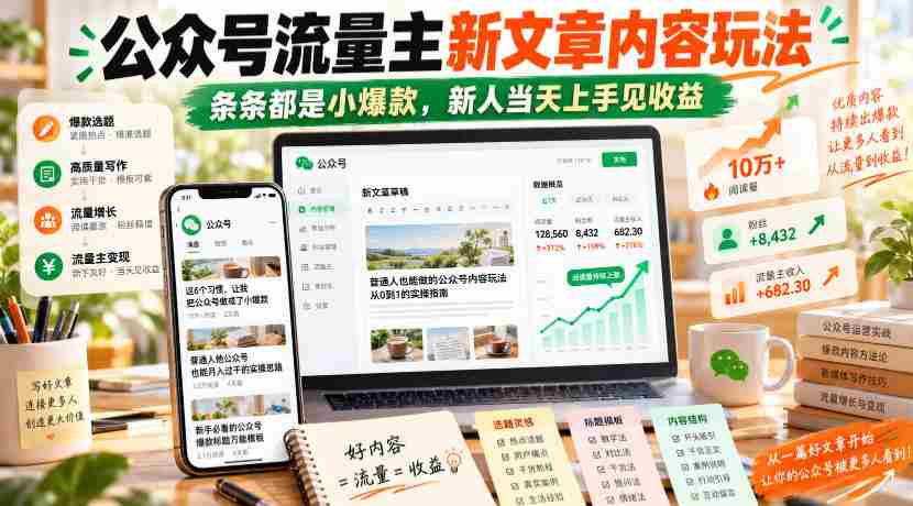 探索公众号流量主新攻略：轻松创作，篇篇爆款，新手速成，即刻盈利