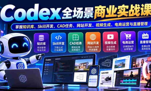 全新升级】Codex全方位商业实战教程——精通知识库构建、技能开发、CAD操作、网站制作、视频制作、电商运营及直播管控