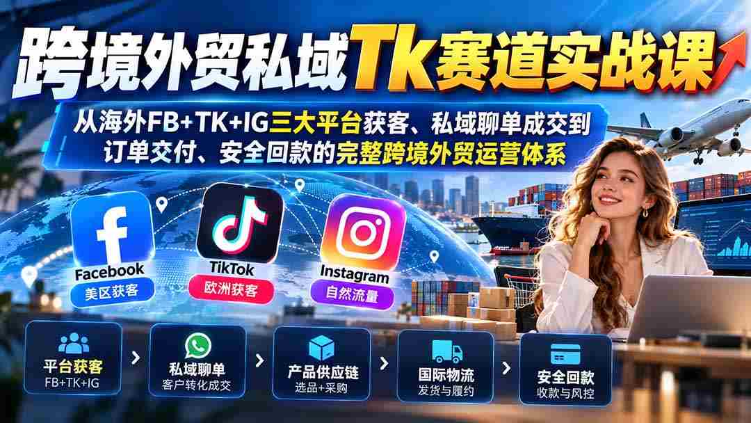 全球跨境电商私域Tk实操攻略：全方位解析FB、TK、IG三平台引流、私域沟通至订单完成及安全收款的一站式外贸运营策略