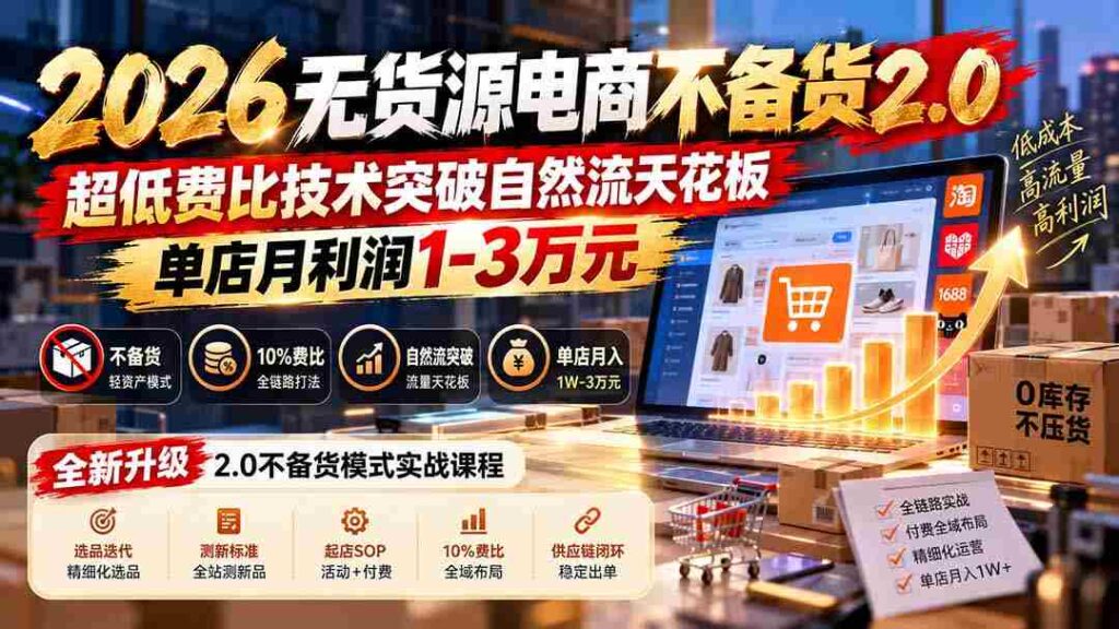 2026年无库存电商新篇章：无需备货2.0版震撼来袭，技术革新突破成本极限，单店月赚轻松过万