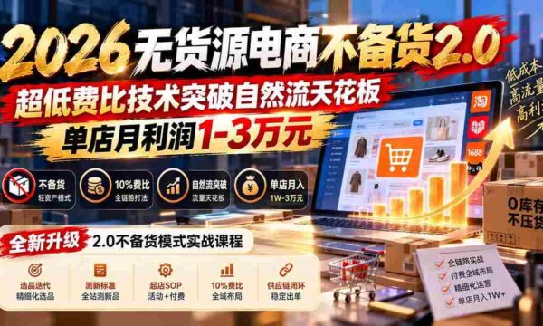 2026年无库存电商新篇章：无需备货2.0版震撼来袭，技术革新突破成本极限，单店月赚轻松过万