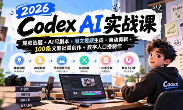2026年度AI实战教程：打造热门选题、AI剧本创作、图文视频制作、智能剪辑、文案批量生成及数字人配音全方位教学