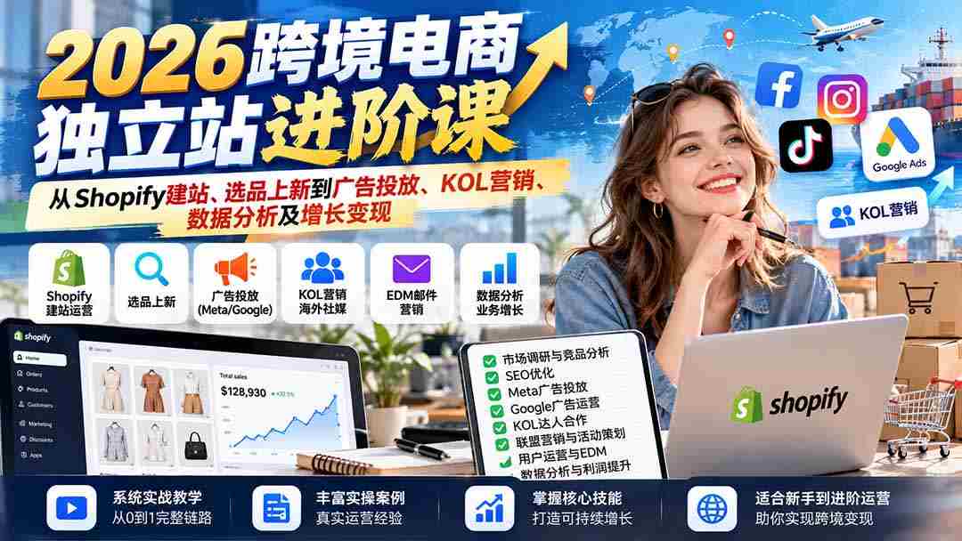 2026年跨境电商独立站提升指南：Shopify搭建、精选商品、广告营销、KOL合作、数据解析与盈利转化