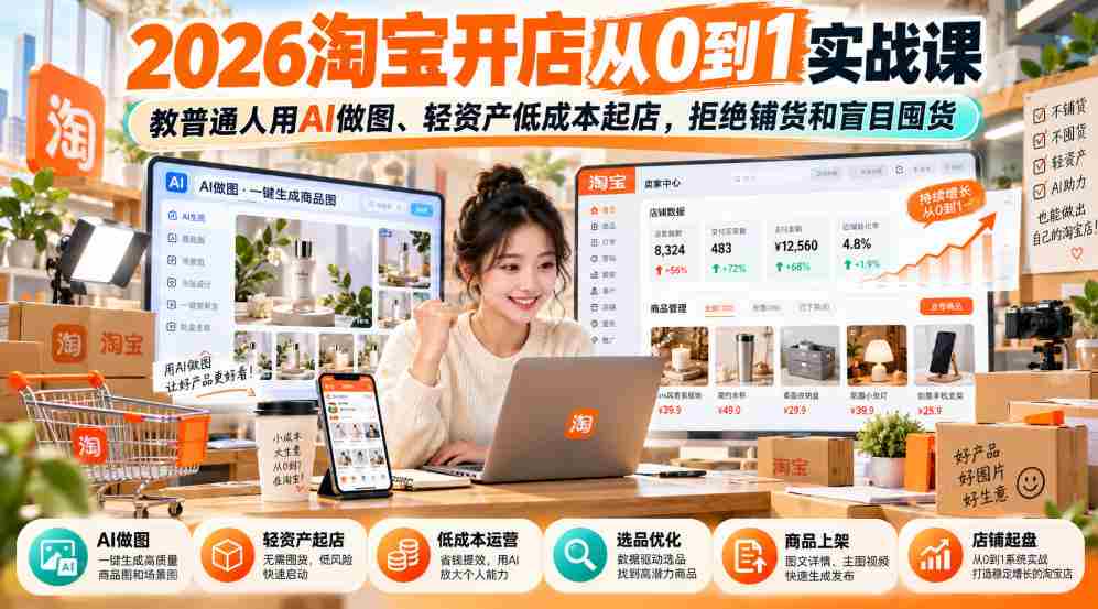 2026年淘宝创业攻略：零基础AI绘图技巧，轻松资产起步，告别铺货囤货误区