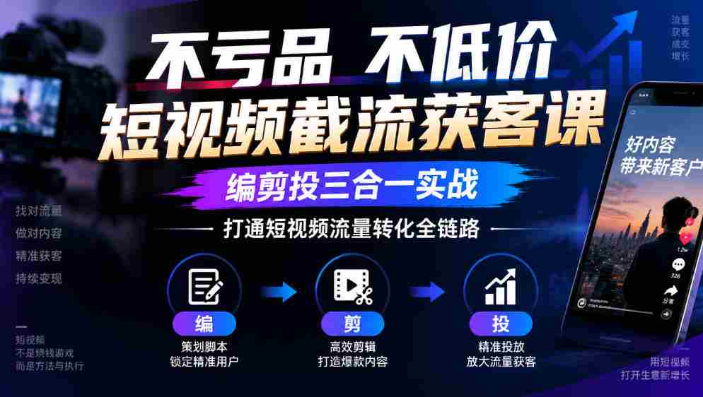 短视频截流神器：零成本不降价，剪辑投放一网打尽，全面掌握流量转化闭环