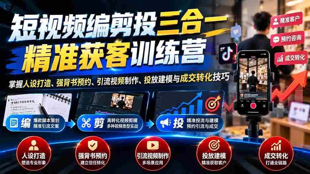 短视频一体化运营课程：一网打尽人物塑造、权威预约、吸粉视频创作、投放策略与销售转化艺术