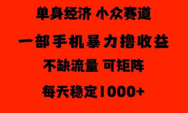 揭秘：长达26年独闯单身经济市场，日均收益500至1000元，流量充沛，冷门领域门槛低，新手也能轻松驾驭