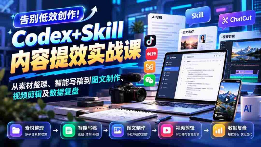 轻松升级创作效能！Codex+Skill实战课程：高效素材管理、智能文案撰写及多媒体制作全攻略