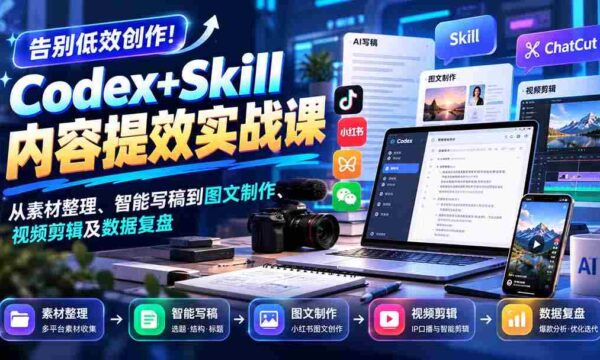 轻松升级创作效能！Codex+Skill实战课程：高效素材管理、智能文案撰写及多媒体制作全攻略