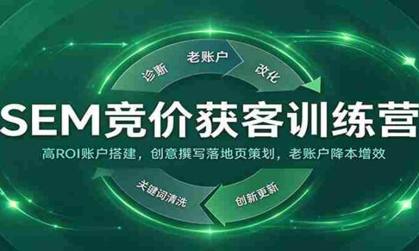 SEM竞价获客训练营：高ROI账户搭建，创意撰写落地页策划，老账户降本增效