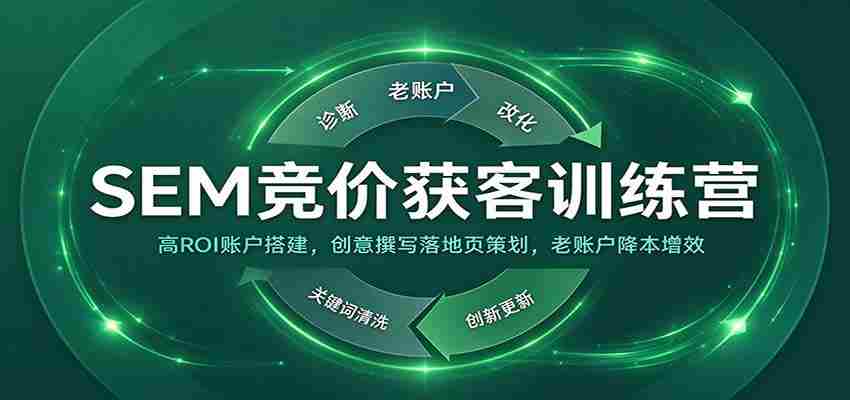 SEM竞价获客训练营：高ROI账户搭建，创意撰写落地页策划，老账户降本增效
