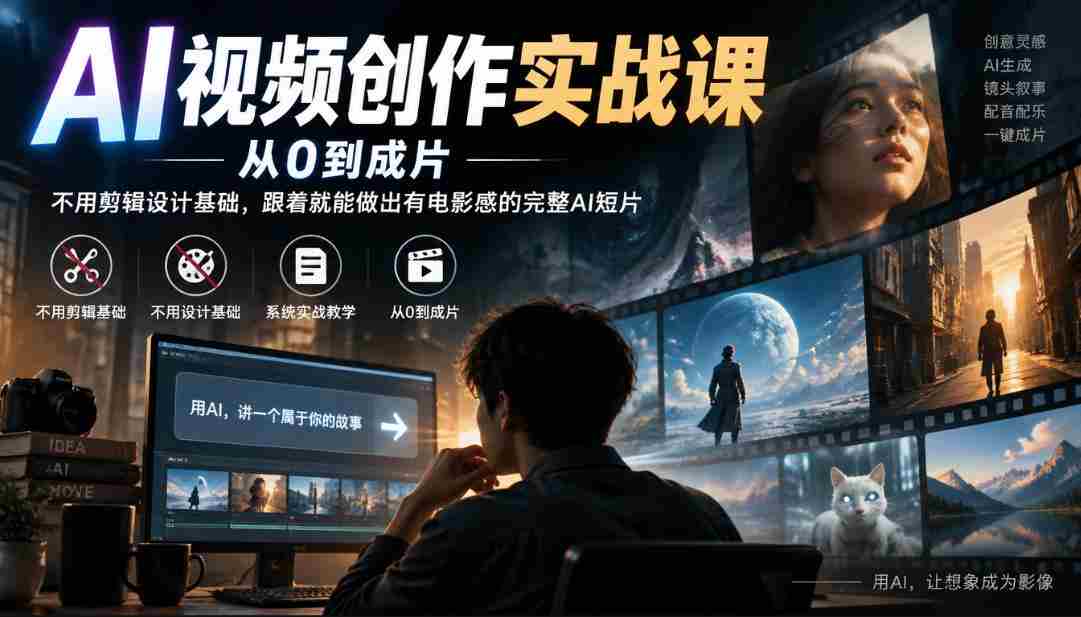 AI视频创作实战课，从0到成片，不用剪辑设计基础，跟着就能做出有电影感的完整AI短片