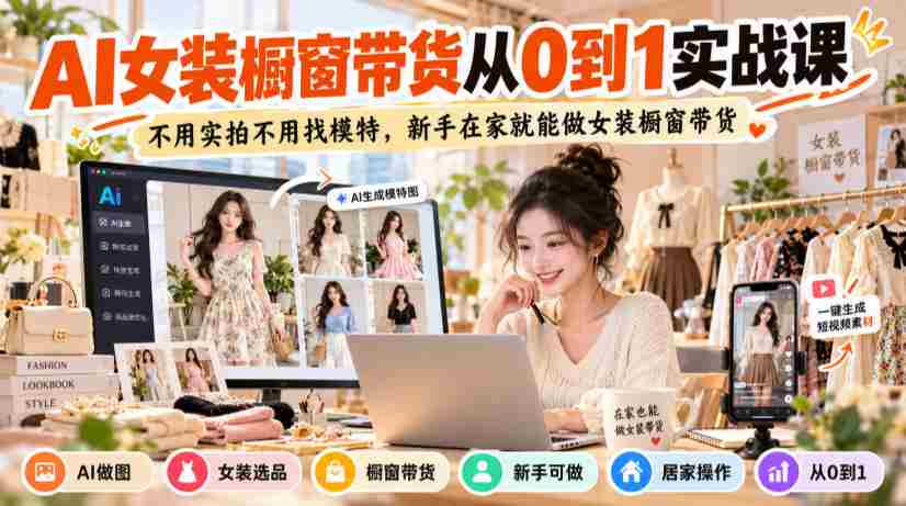 从零起步，AI助力女装橱窗直播带货攻略：无需实拍，无需模特，新手轻松在家开启电商之旅