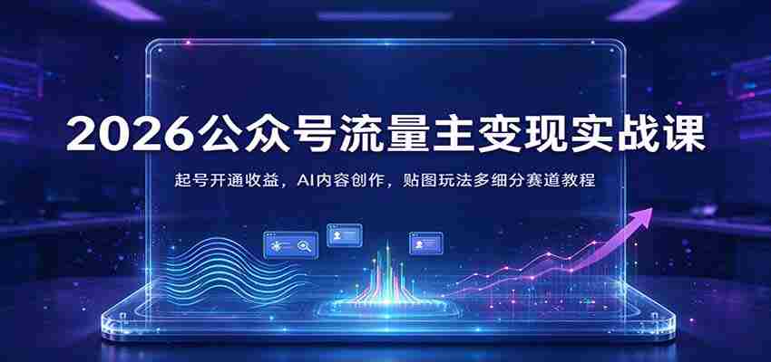 2026公众号流量主变现实战课：起号开通收益，AI内容创作，贴图玩法多细分赛道教程