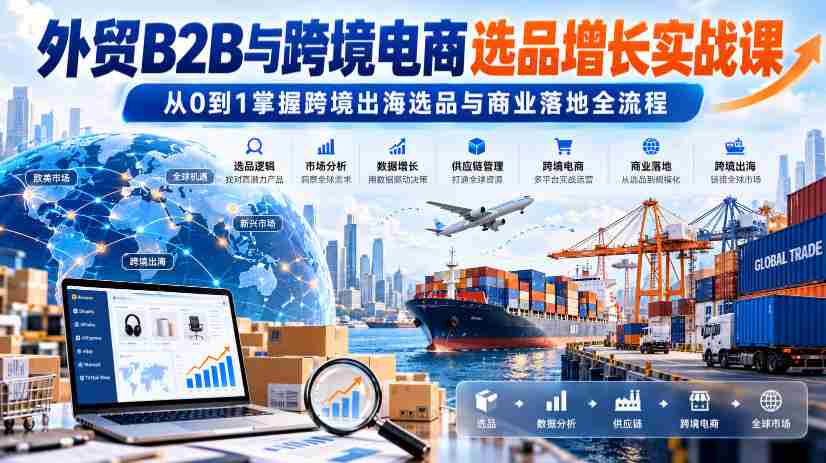 外贸B2B与跨境电商产品挑选策略深度研修班：零基础入门，精通跨境贸易选品及市场布局技巧