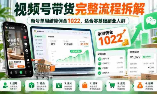 揭秘视频号带货全攻略：新手一周轻松赚千，副业新选择！