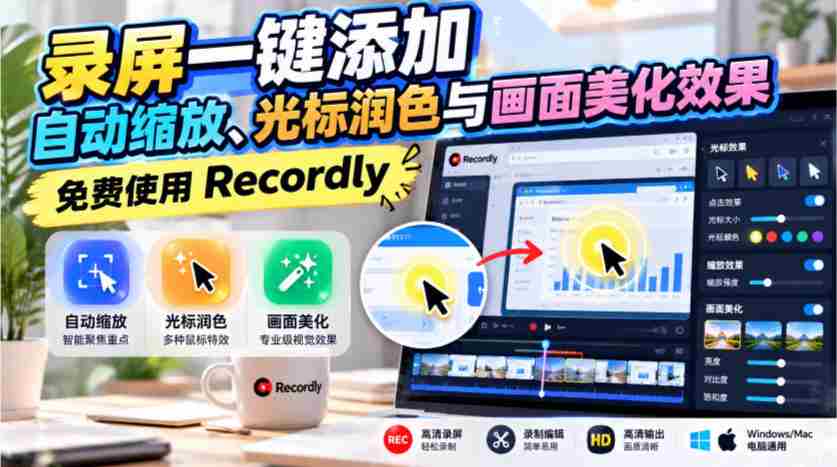 轻松录制，一触即达：Recordly助力画面自动放大、精准光标修饰与视觉优化，畅享免费体验