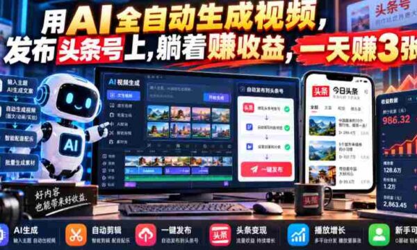 AI技术助力，轻松一键生成热门视频，入驻头条号躺赚收益，日入千赚不再是梦