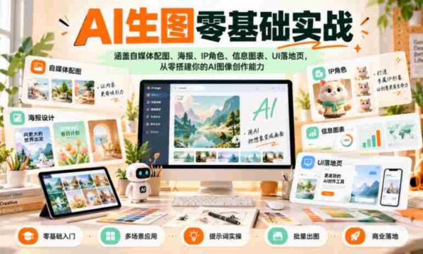 初学者轻松掌握AI生图，一站式打造自媒体配图、创意海报、角色设定、信息可视化及UI页面设计技能