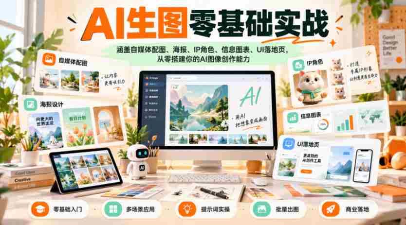 初学者轻松掌握AI生图，一站式打造自媒体配图、创意海报、角色设定、信息可视化及UI页面设计技能
