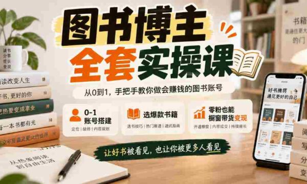 从零开始打造图书博主，一课掌握账号搭建与爆款书籍选择，粉丝零起步也能实现橱窗带货盈利