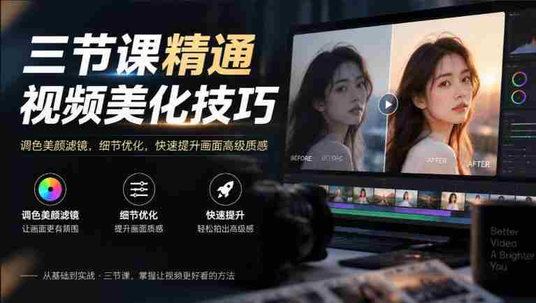 掌握视频美妆绝技，只需三课——调色、美颜、滤镜，细节打磨，瞬间升级画面高级感