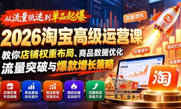 2026年淘宝运营秘籍大公开：流量低谷逆袭，揭秘单品爆红之道，全面解析店铺权重、商品数据优化及流量增长策略