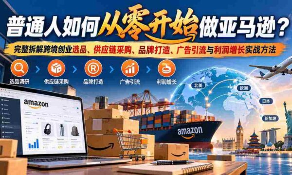 零基础如何开启亚马逊之旅？全方位揭秘跨境电商创业之道：精选商品、供应链管理、品牌塑造、广告推广及盈利提升实操技巧