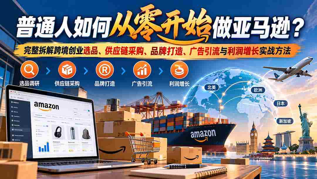 零基础如何开启亚马逊之旅？全方位揭秘跨境电商创业之道：精选商品、供应链管理、品牌塑造、广告推广及盈利提升实操技巧