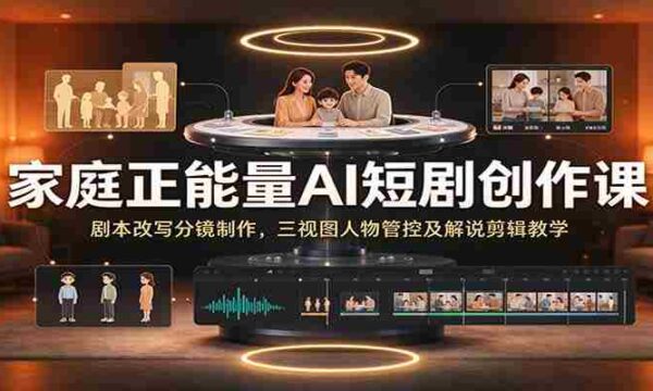家庭正能量AI短剧创作课：剧本改写分镜制作，三视图人物管控及解说剪辑教学