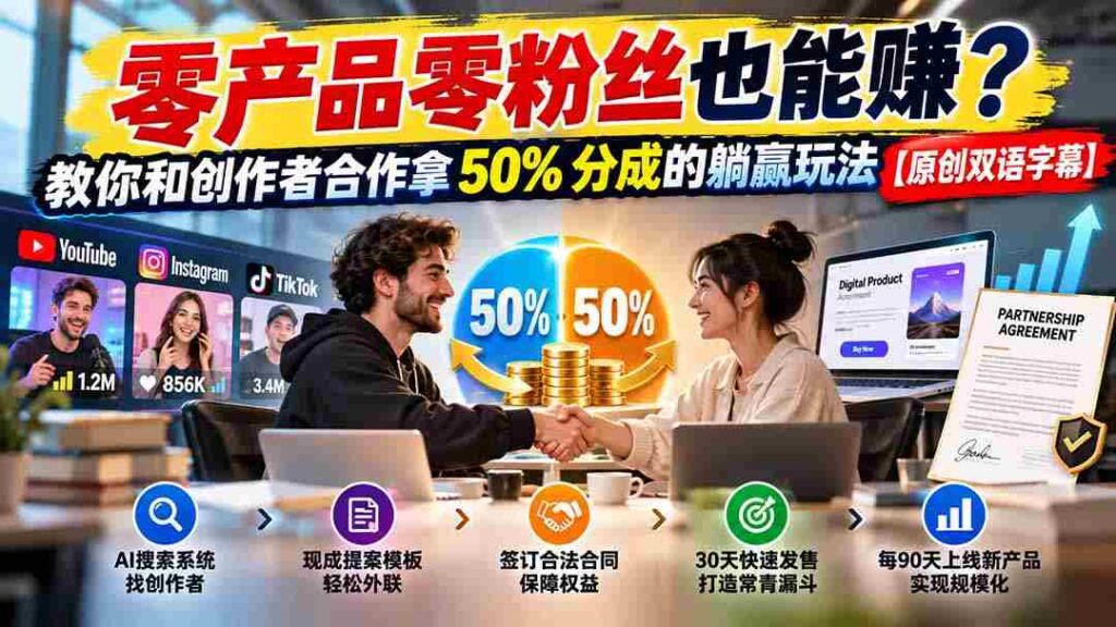 零产品零粉丝也能赚？教你和创作者合作拿 50% 分成的躺赢玩法【原创双语字幕】