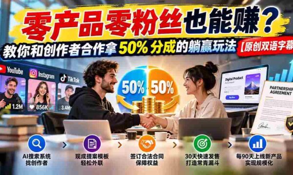 零产品零粉丝也能赚？教你和创作者合作拿 50% 分成的躺赢玩法【原创双语字幕】