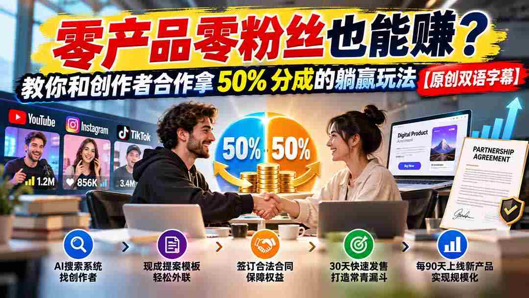 零产品零粉丝也能赚？教你和创作者合作拿 50% 分成的躺赢玩法【原创双语字幕】