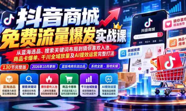揭秘抖音免费流量攻略：从精准选品到爆品打造，一网打尽关键词优化、AI助力猜你喜欢策略，千川全域投放技巧！