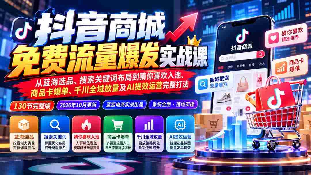 揭秘抖音免费流量攻略：从精准选品到爆品打造，一网打尽关键词优化、AI助力猜你喜欢策略，千川全域投放技巧！