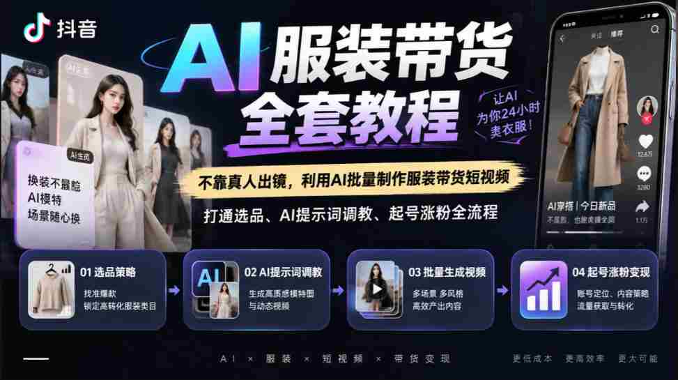 揭秘抖音AI服装直播攻略：无需真人，AI技术打造爆款短视频，涵盖选品、AI关键词优化、账号运营全方位教学